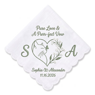 Cat Baby's Breath Personalized Embroidered Handkerchief for a Wedding Keepsake