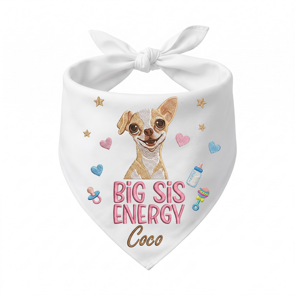 Chihuahua New Baby Personalized Embroidered Dog Bandana for a Baby Announcement