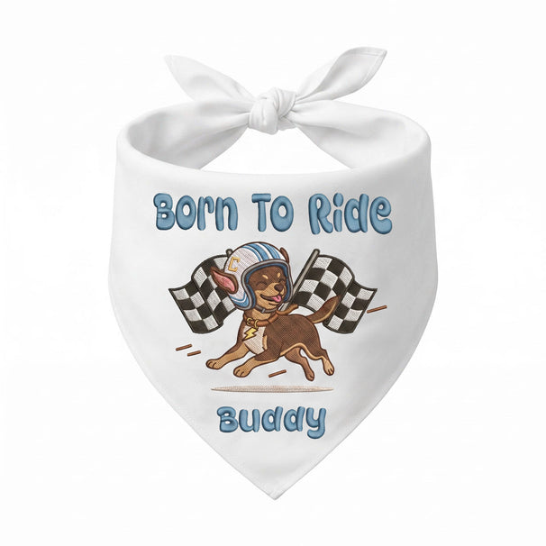 Chihuahua Car Racing Personalized Embroidered Dog Bandana for the Ride-Along Buddy