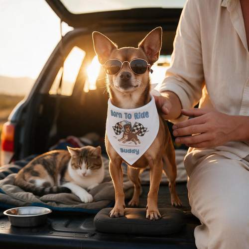 Chihuahua Car Racing Personalized Embroidered Dog Bandana for the Ride-Along Buddy