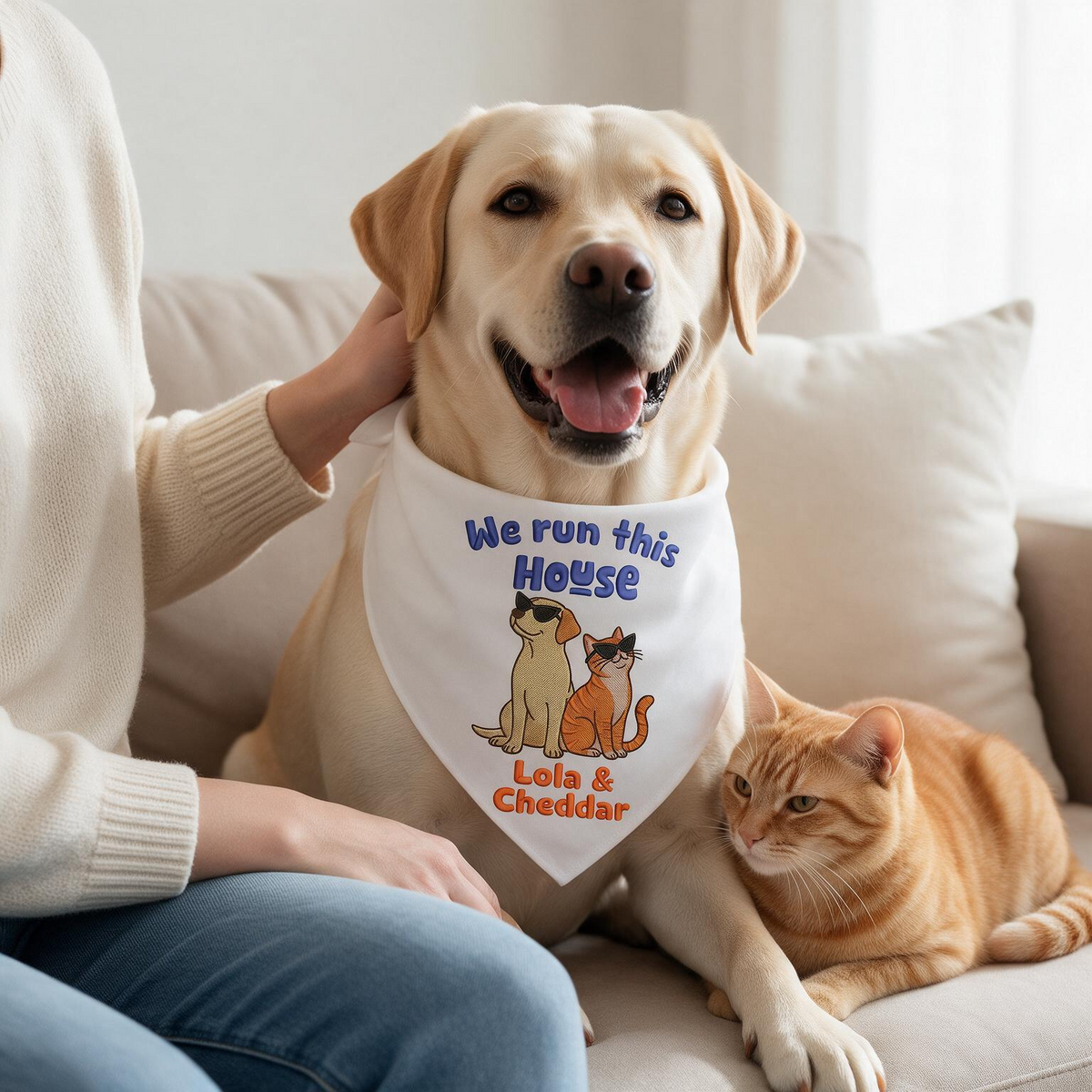 Labrador Cat Owner Personalized Embroidered Pet Bandana for Multi-Pet Homes (ver 2)