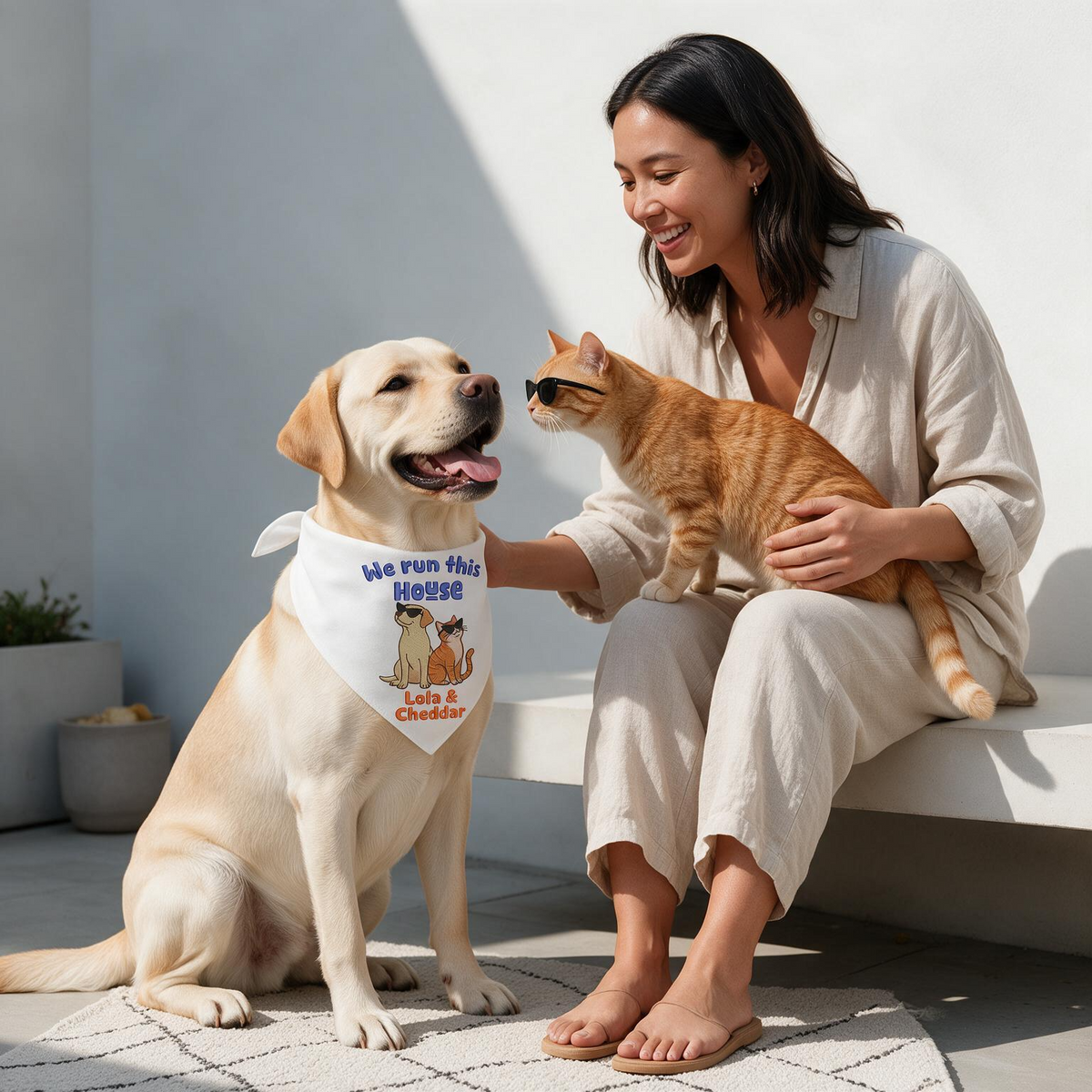 Labrador Cat Owner Personalized Embroidered Pet Bandana for Multi-Pet Homes (ver 2)