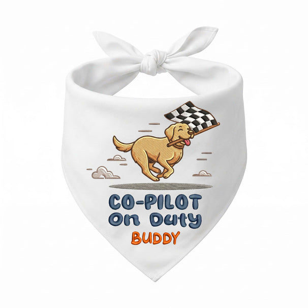 Labrador Car Racing Personalized Embroidered Pet Bandana for Speed Enthusiasts (ver 2)
