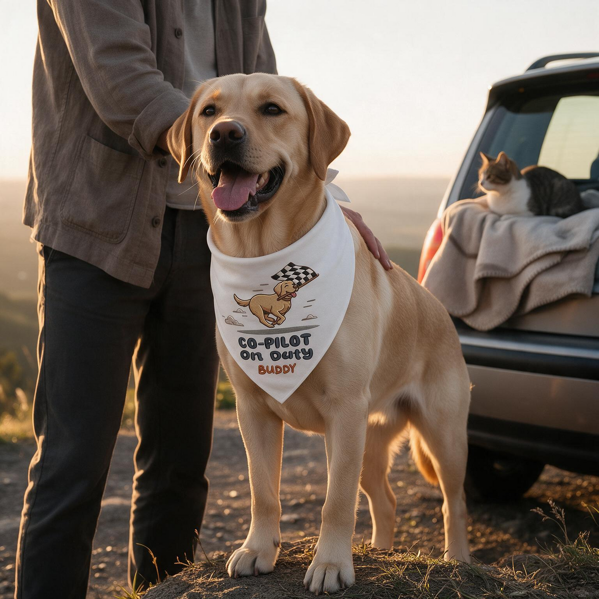 Labrador Car Racing Personalized Embroidered Pet Bandana for Speed Enthusiasts (ver 2)