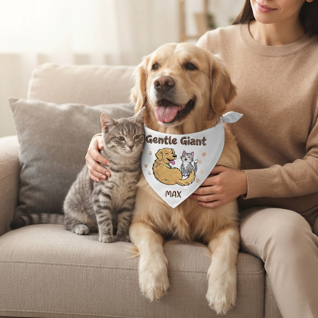 Golden Retriever Personalized Embroidered Bandana for New Pet Owners with Cats (ver 2)