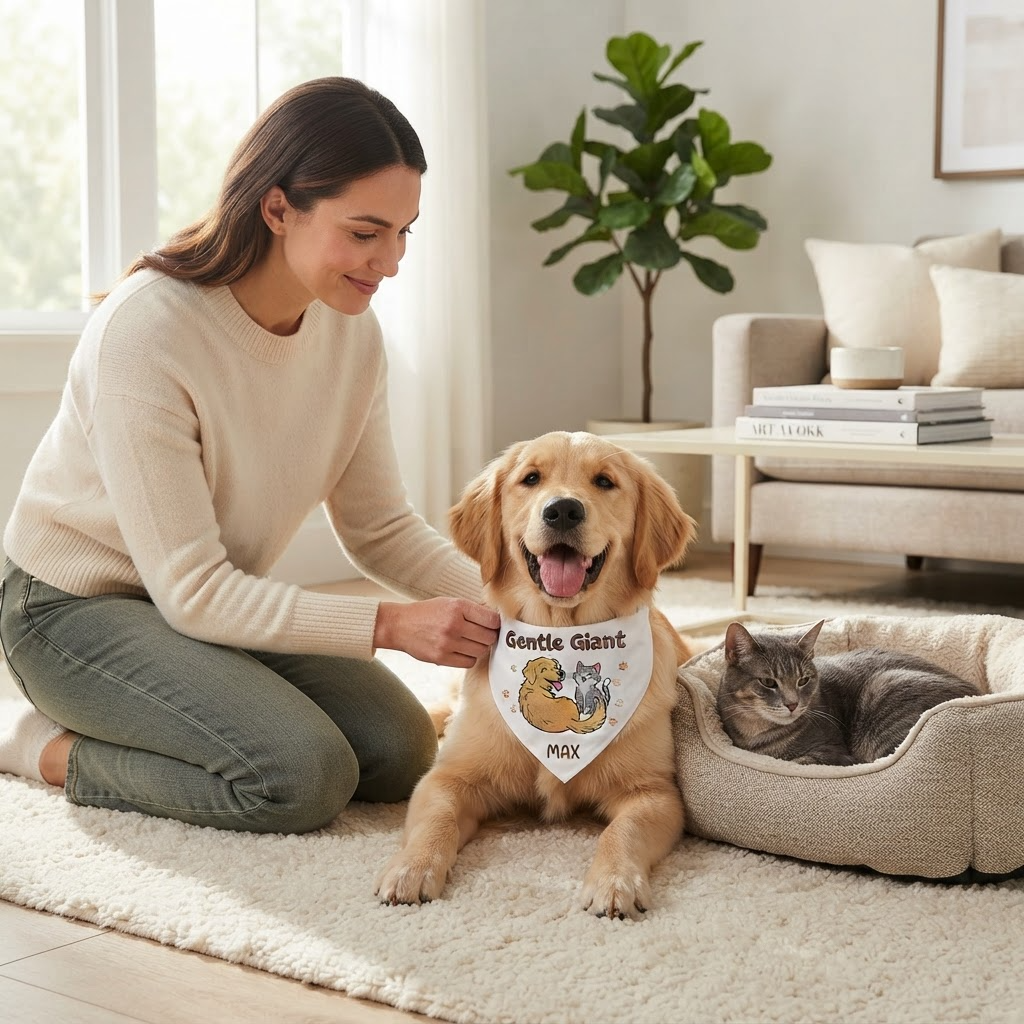Golden Retriever Personalized Embroidered Bandana for New Pet Owners with Cats (ver 2)