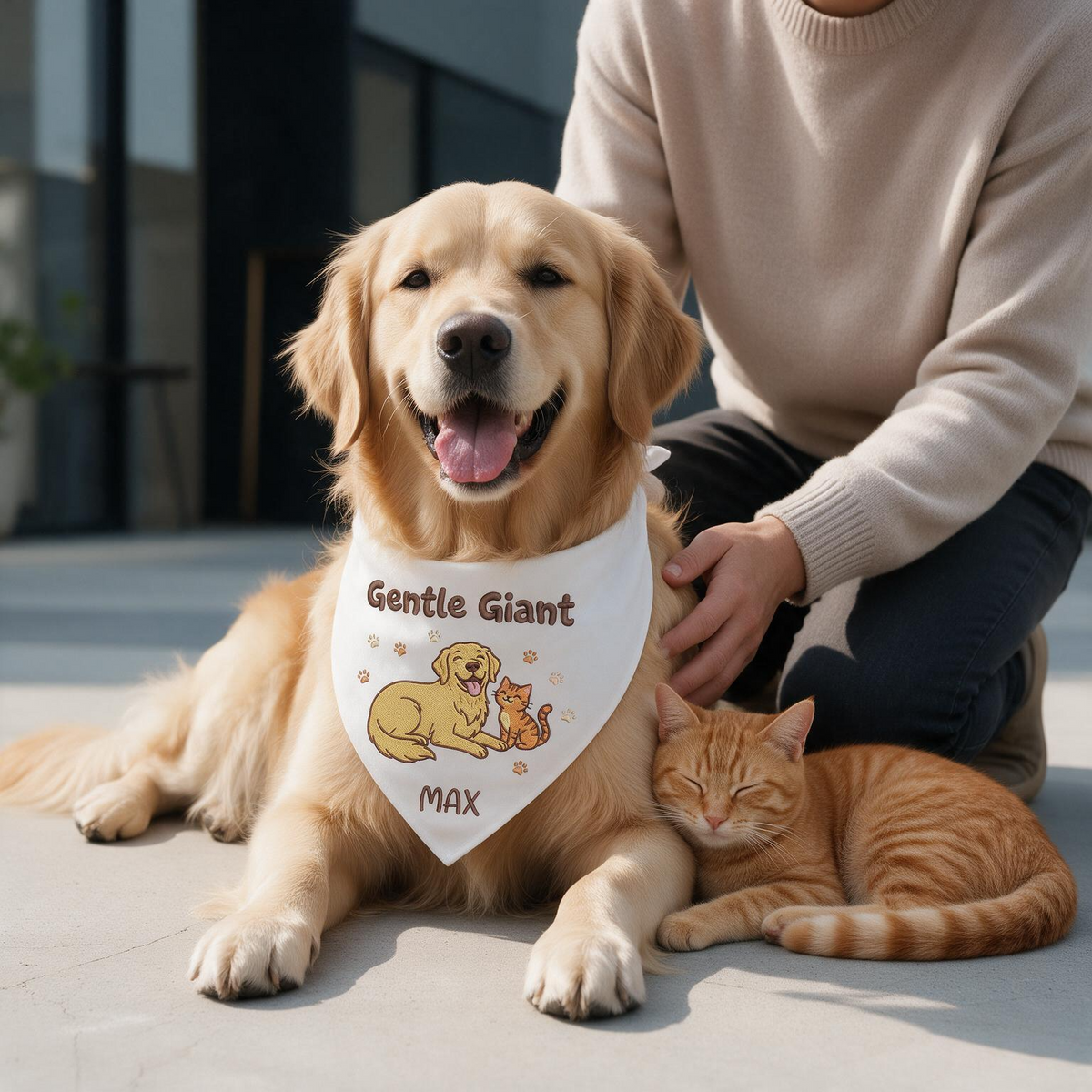 Golden Retriever Personalized Embroidered Bandana for New Pet Owners with Cats (ver 3)