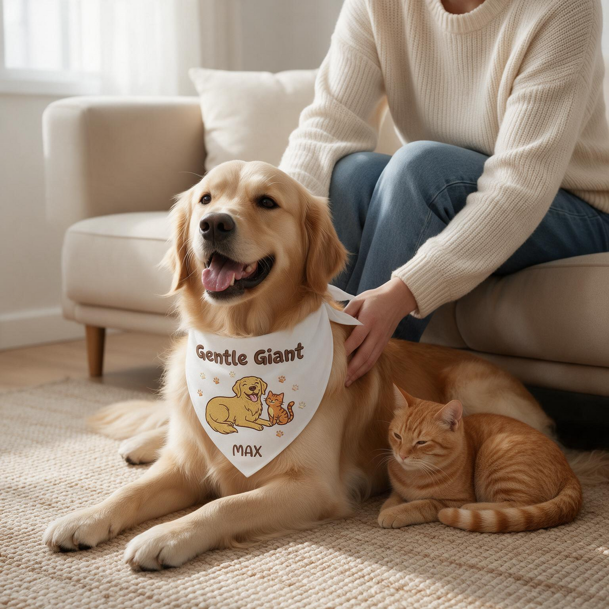 Golden Retriever Personalized Embroidered Bandana for New Pet Owners with Cats (ver 3)