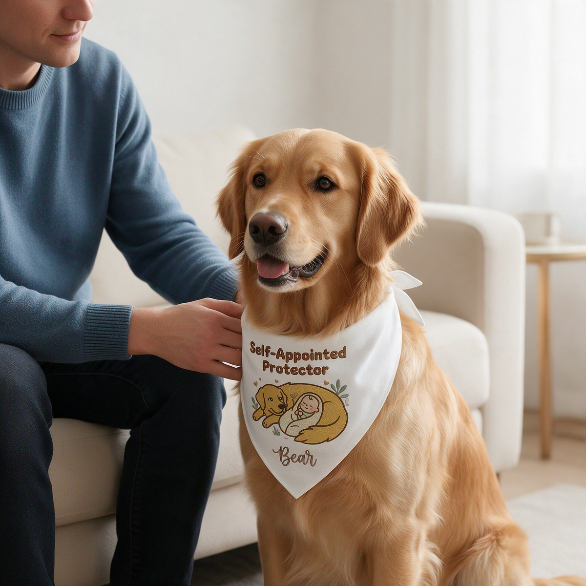 Golden Retriever Personalized Embroidered Bandana for New Pet Owners with Babies (ver 2)