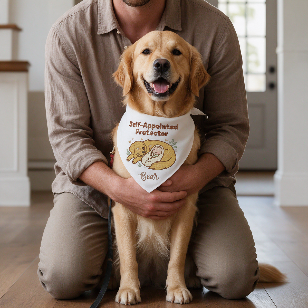 Golden Retriever Personalized Embroidered Bandana for New Pet Owners with Babies (ver 2)