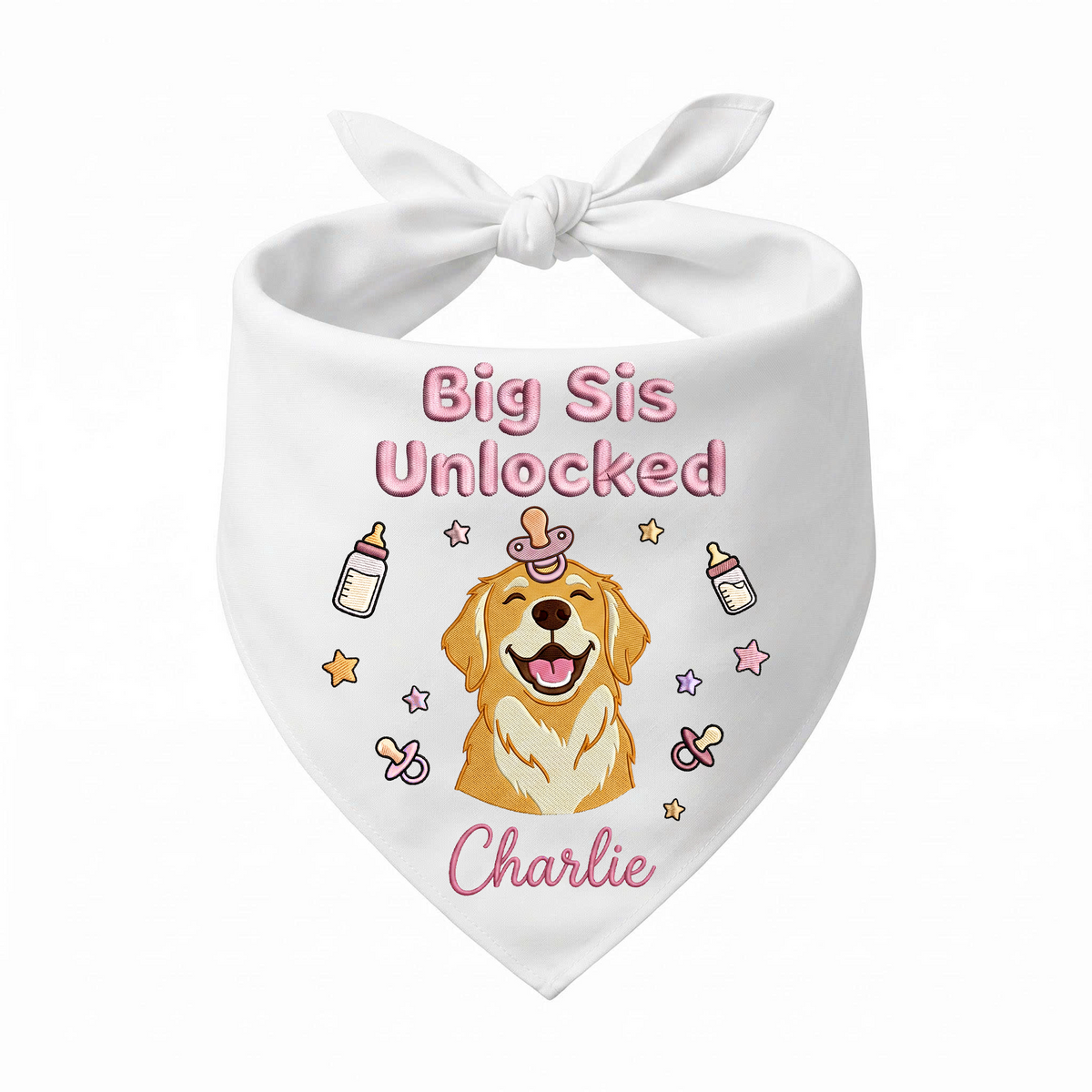 Golden Retriever Personalized Embroidered Bandana for New Baby Announcements (ver 2)