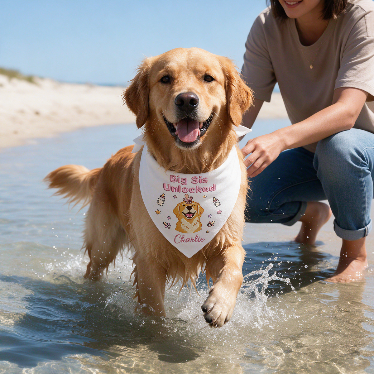 Golden Retriever Personalized Embroidered Bandana for New Baby Announcements (ver 2)