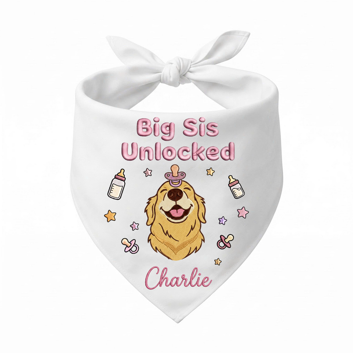 Golden Retriever Personalized Embroidered Bandana for New Baby Announcements (ver 3)