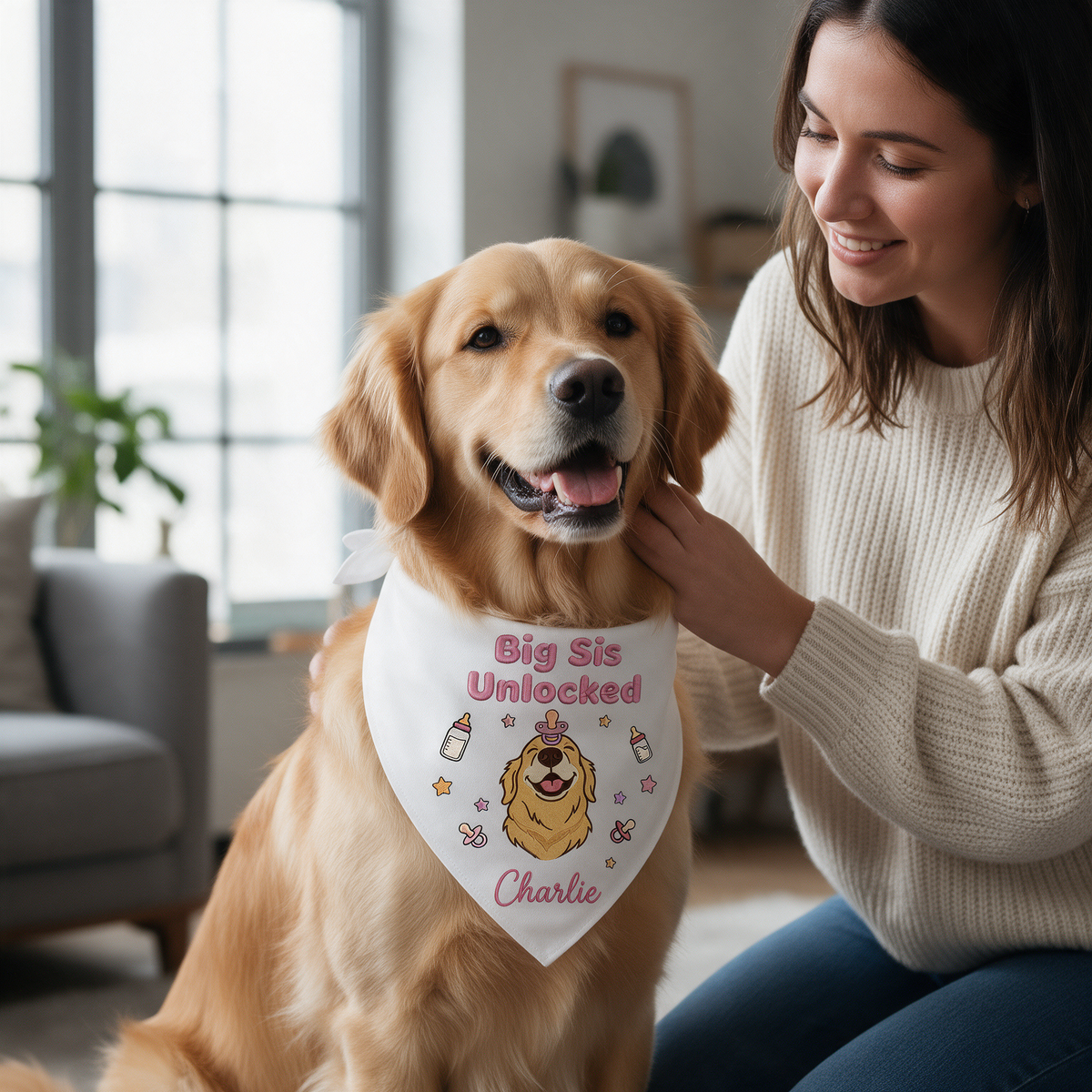 Golden Retriever Personalized Embroidered Bandana for New Baby Announcements (ver 3)