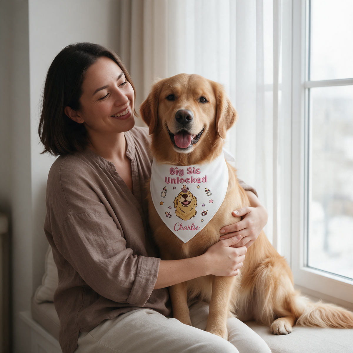 Golden Retriever Personalized Embroidered Bandana for New Baby Announcements (ver 3)
