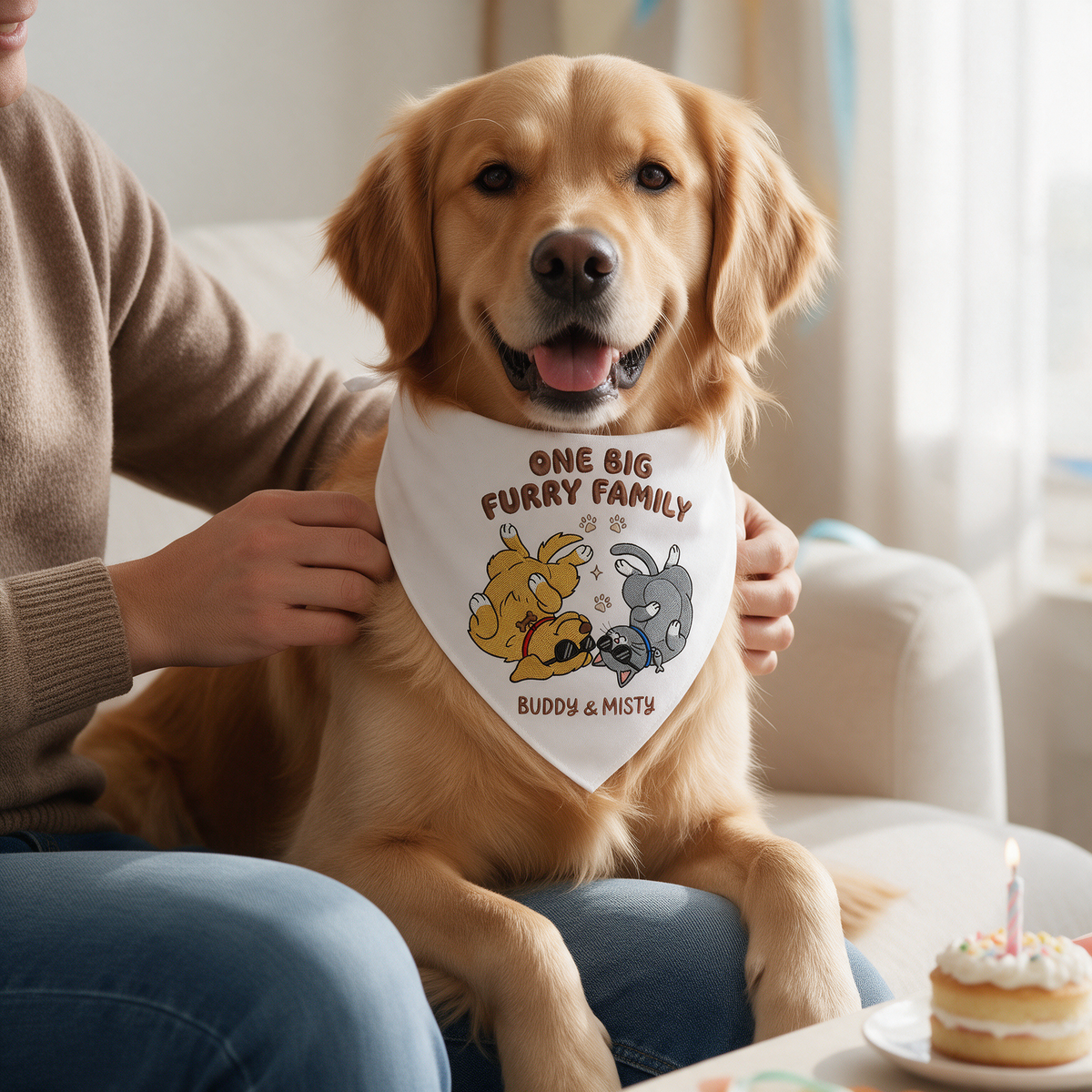 Golden Retriever Personalized Embroidered Pet Bandana for Cat Owners (ver 2)