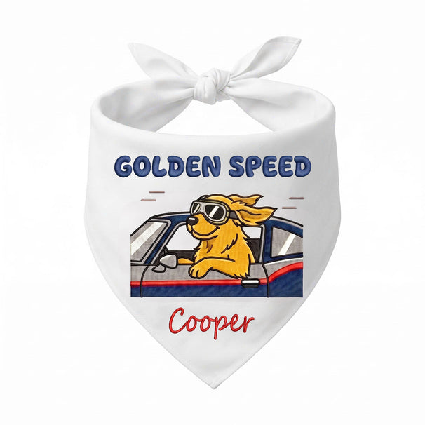 Golden Retriever Car Racing Personalized Embroidered Dog Bandana for the Ride-Along Buddy