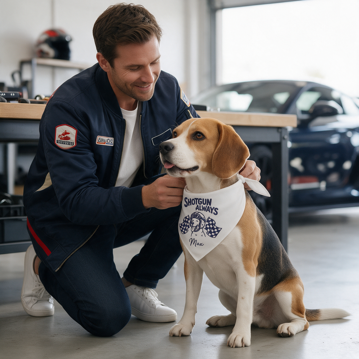 Personalized Embroidered Pet Bandana for Car Racing Enthusiasts (ver 2)