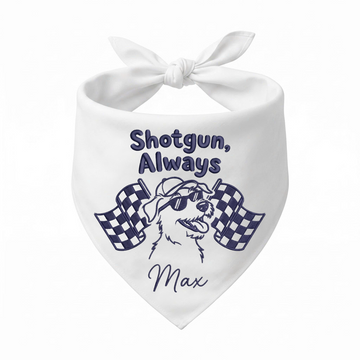 Car Racing Personalized Embroidered Dog Bandana for the Ride-Along Buddy