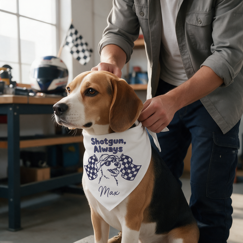 Car Racing Personalized Embroidered Dog Bandana for the Ride-Along Buddy