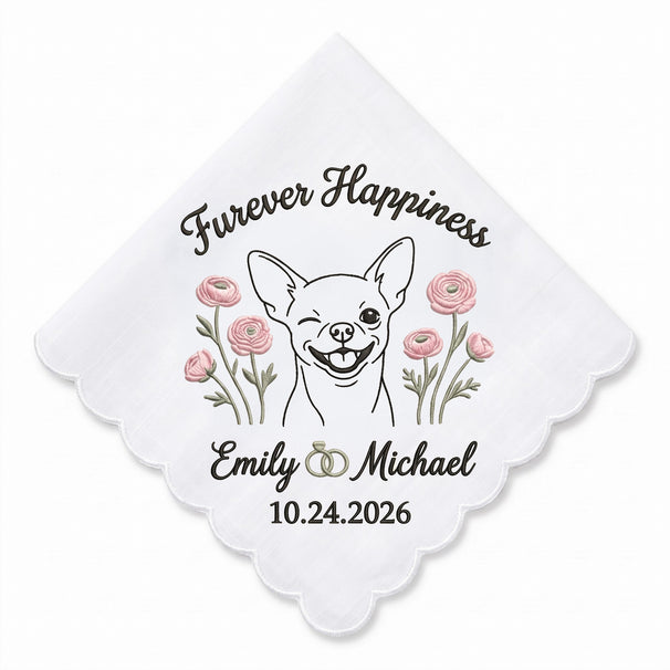 Chihuahua Ranunculus Personalized Embroidered Handkerchief for a Bridal Shower Gift