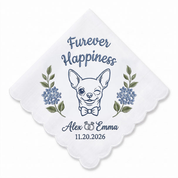 Chihuahua Hydrangea Personalized Embroidered Handkerchief for Bridal Party Gift