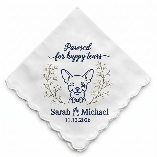 Chihuahua Baby's Breath Personalized Embroidered Handkerchief for the Bride & Groom