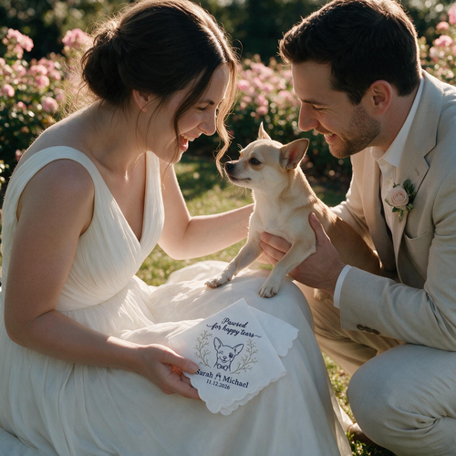 Chihuahua Baby's Breath Personalized Embroidered Handkerchief for the Bride & Groom