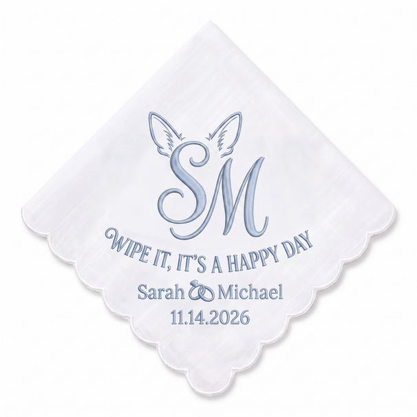 Chihuahua Personalized Embroidered Handkerchief for a Wedding Keepsake (ver 2)
