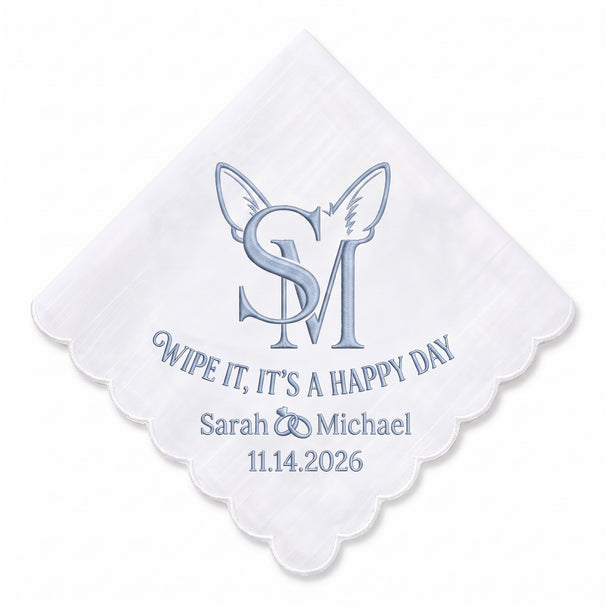 Chihuahua Personalized Embroidered Handkerchief for a Wedding Keepsake