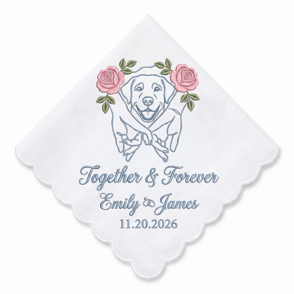 Labrador Garden Rose Personalized Embroidered Handkerchief for a Bridal Shower Gift