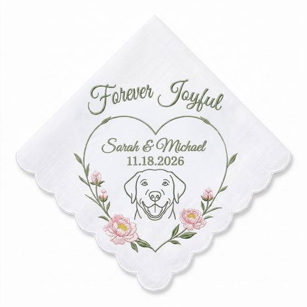 Labrador Peony Personalized Embroidered Handkerchief for Bridal Party Gift