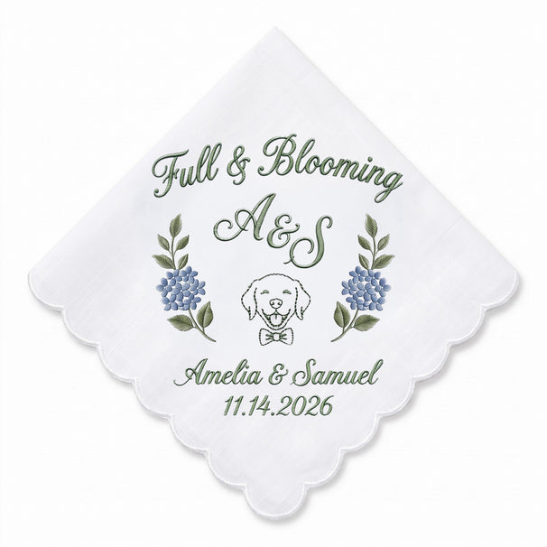 Labrador Hydrangea Personalized Embroidered Handkerchief for a Wedding Keepsake