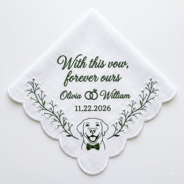 Labrador Baby's Breath Personalized Embroidered Handkerchief for Your Wedding Day