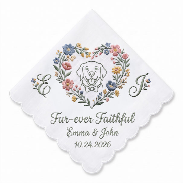 Golden Retriever Wildflower Personalized Embroidered Handkerchief for Bridal Party Gift