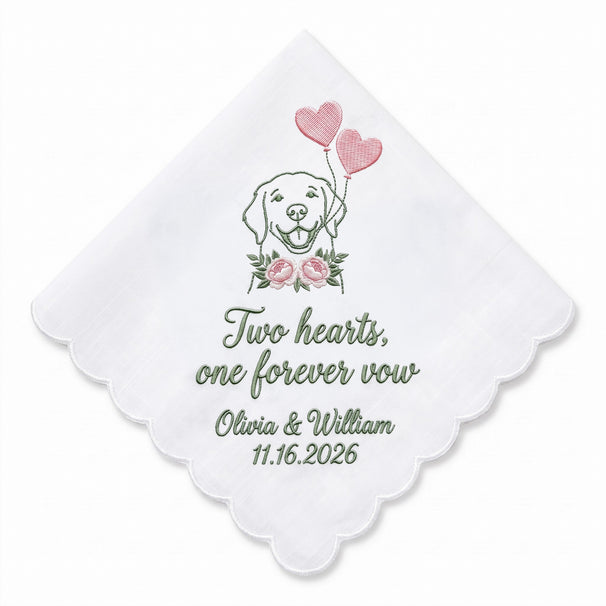 Golden Retriever Peony Personalized Embroidered Handkerchief for a Wedding Keepsake (ver 2)