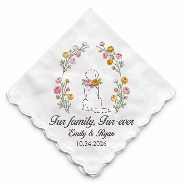 Golden Retriever Ranunculus Personalized Embroidered Handkerchief for Your Wedding Day