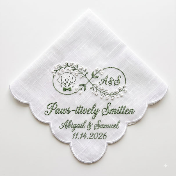 Golden Retriever Baby's Breath Personalized Embroidered Handkerchief for Bridal Party Gift