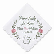 Cat Garden Rose Personalized Embroidered Handkerchief for Your Wedding Day