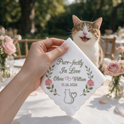 Cat Garden Rose Personalized Embroidered Handkerchief for Your Wedding Day