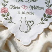 Cat Garden Rose Personalized Embroidered Handkerchief for Your Wedding Day