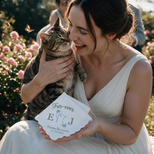 Cat Personalized Embroidered Handkerchief for Your Wedding Day