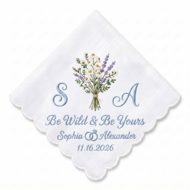 Wildflower Personalized Embroidered Handkerchief for a Bridal Shower Gift