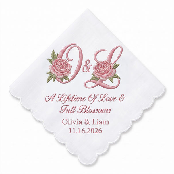Peony Personalized Embroidered Handkerchief for the Bride & Groom