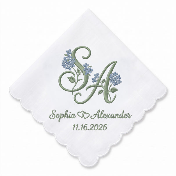 Hydrangea Personalized Embroidered Handkerchief for Your Wedding Day (ver 2)