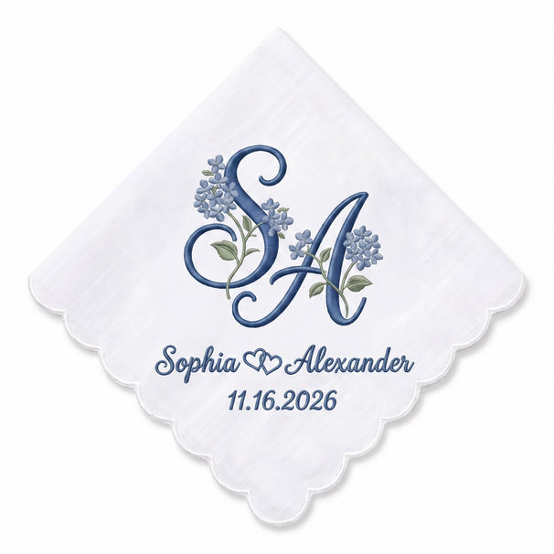Hydrangea Personalized Embroidered Handkerchief for Your Wedding Day