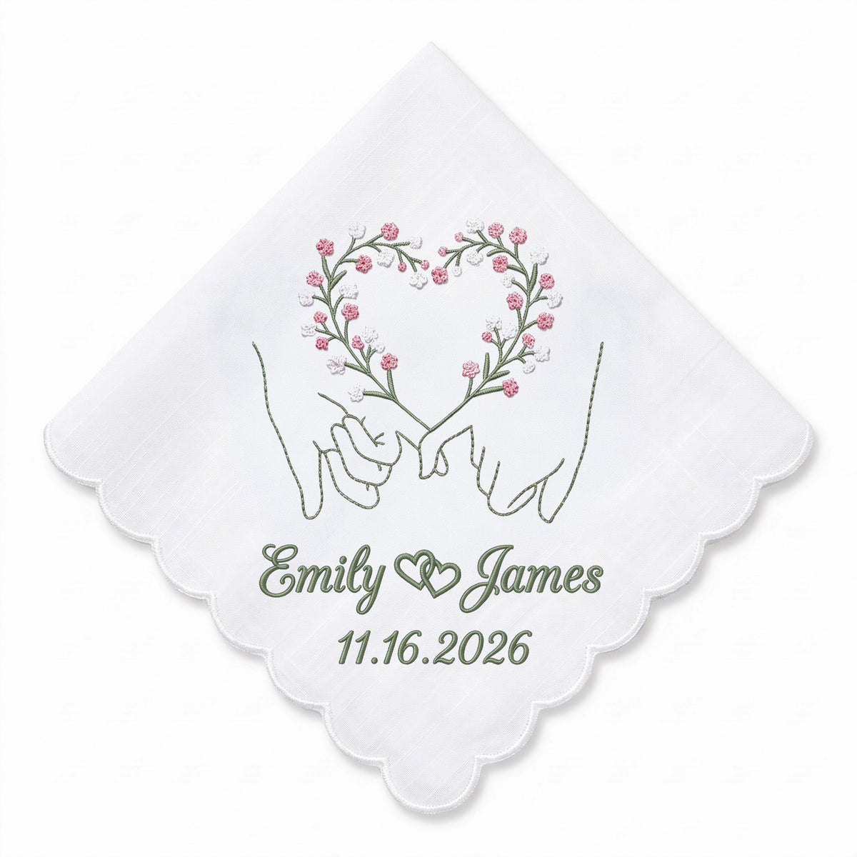 Baby's Breath Personalized Embroidered Handkerchief for a Bridal Shower Gift