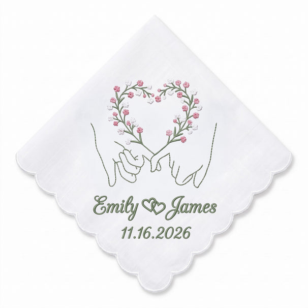 Baby's Breath Personalized Embroidered Handkerchief for a Bridal Shower Gift