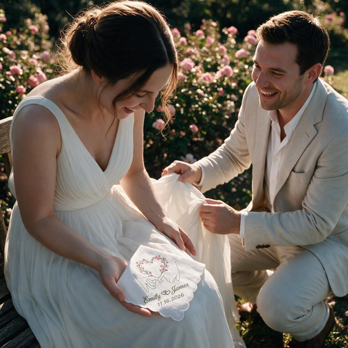 Baby's Breath Personalized Embroidered Handkerchief for a Bridal Shower Gift
