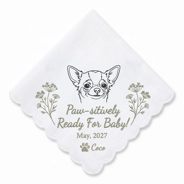 Mom-to-Be Chihuahua Personalized Embroidered Handkerchief for a Pregnancy Announcement